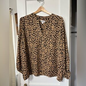 Ava & Viv Animal Print Blouse - Black and Tan